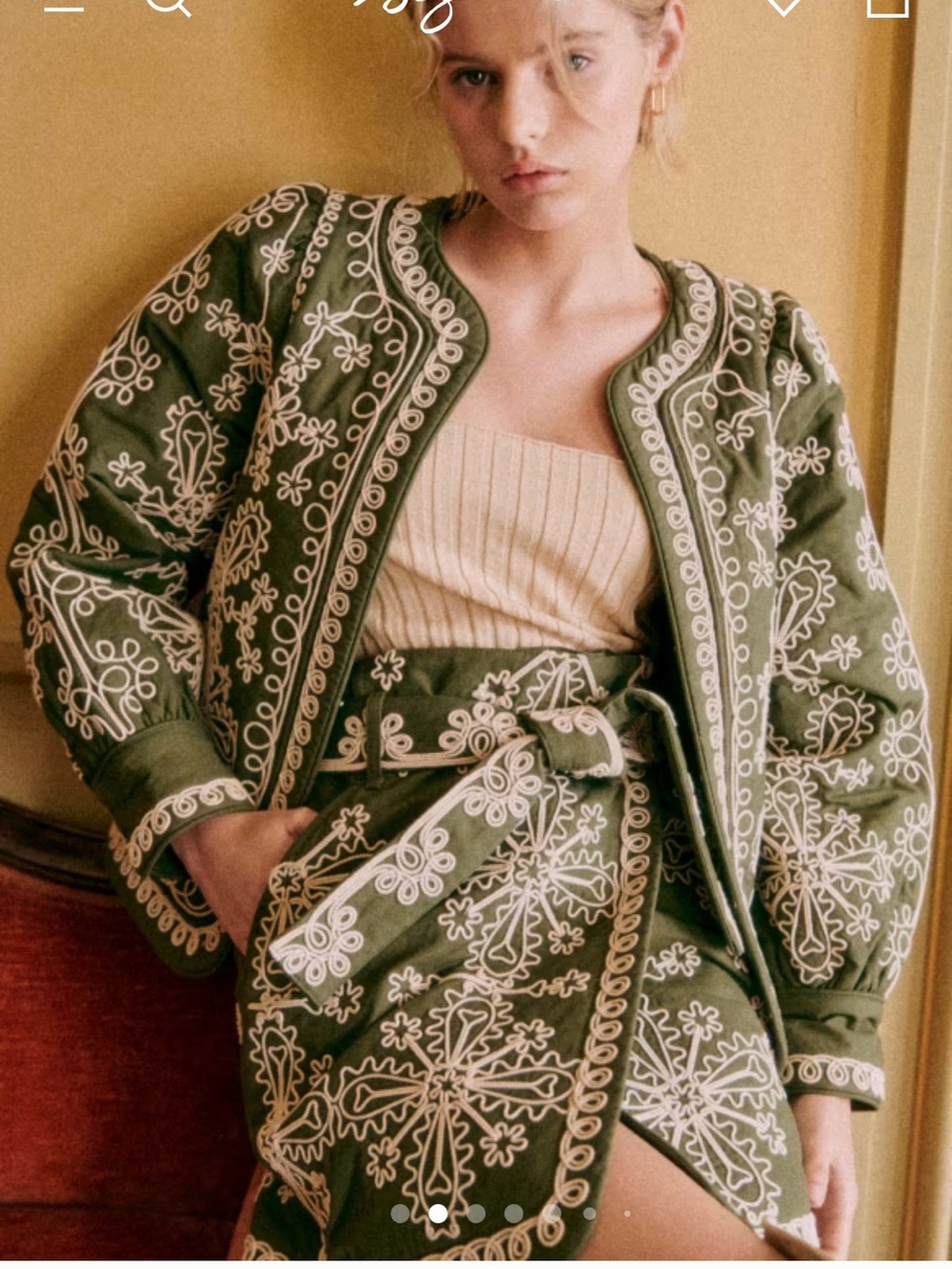Sezane - Olive Embroidered Skirt
